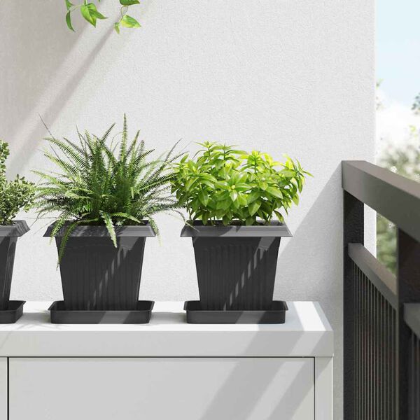 vidaXL Vaso Quadrado para Flores 6 pcs Preto 43 x 43 x 33.5 cm