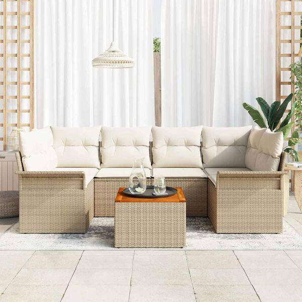 vidaXL Conjunto de Sof&aacute; de Jardim 7 pcs Bege Rattan Sint&eacute;tico