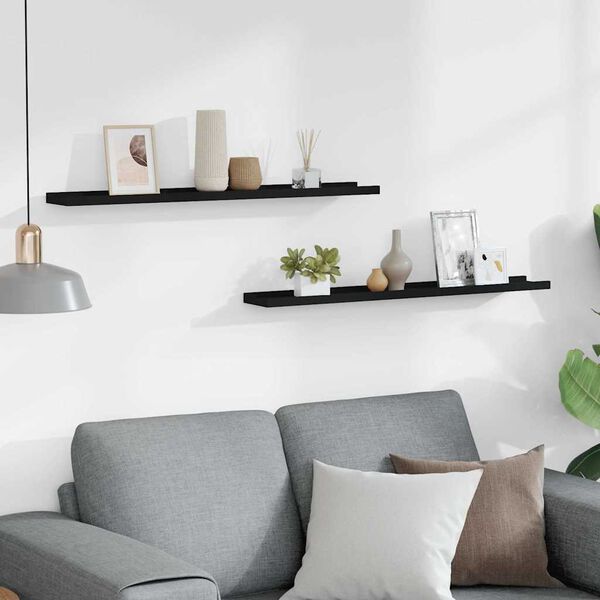 vidaXL Unidade de prateleiras com rebordo 2 pcs 80x9x3 cm MDF preto