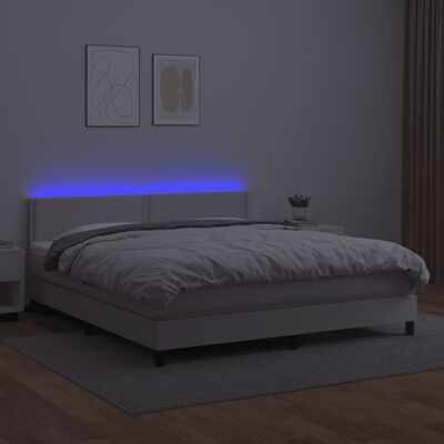 vidaXL Cama box spring c/colchão/LED 180x200cm couro artificial branco