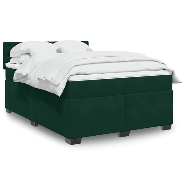 vidaXL Cama com molas/colch&atilde;o 160x200 cm veludo verde-escuro