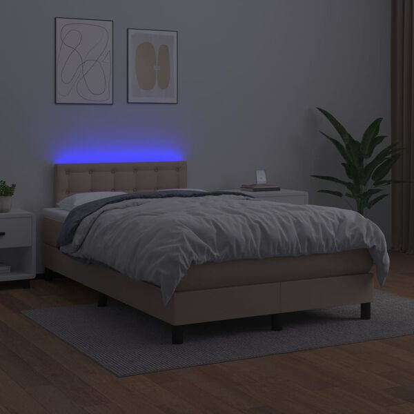 vidaXL Cama box spring c/colch&atilde;o/LED 120x200cm couro artif. cappuccino