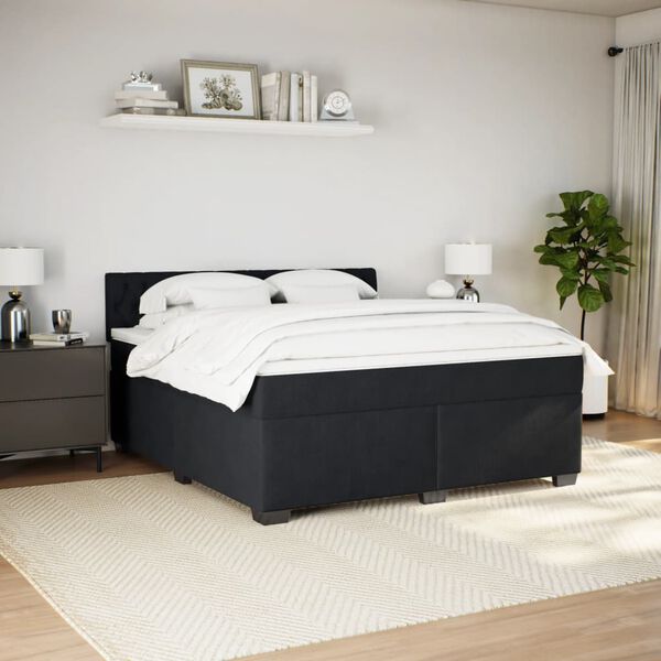 vidaXL Cama com molas/colch&atilde;o 180x200 cm veludo preto