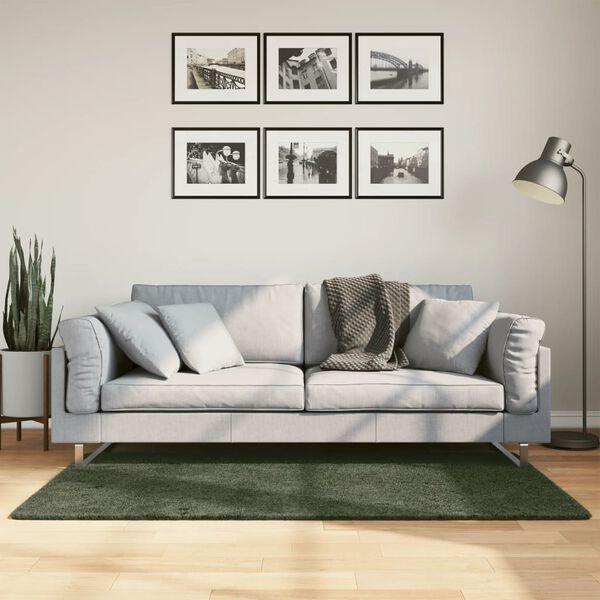 vidaXL Tapete pelo curto macio lav&aacute;vel HUARTE 80x150 cm verde-floresta