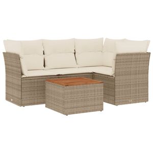vidaXL 5 pcs conjunto de sof&aacute;s p/ jardim com almofad&otilde;es vime PE bege