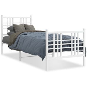 vidaXL Estrutura de cama com cabeceira e p&eacute;s 75x190 cm metal branco