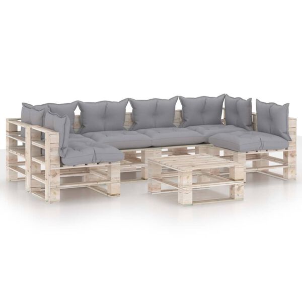 vidaXL 7 pcs conj. lounge de paletes p/ jardim com almofad&otilde;es pinho