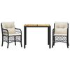 vidaXL 3 pcs conjunto de bistr&ocirc; com almofad&otilde;es vime PE preto
