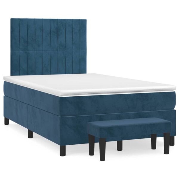 vidaXL Cama boxspring com colch&atilde;o 120x190 cm veludo azul-escuro