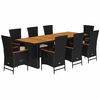 vidaXL 9 pcs conjunto de jantar p/ jardim c/ almofad&otilde;es vime PE preto