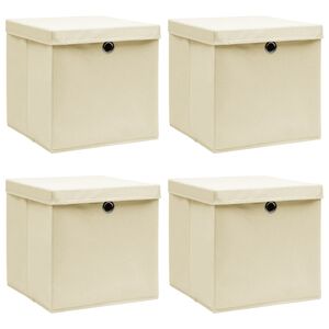 vidaXL Caixas de arruma&ccedil;&atilde;o com tampa 4 pcs 32x32x32 cm tecido creme