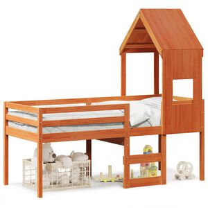 vidaXL Cama alta com telhado 75x190 cm pinho maci&ccedil;o castanho-mel