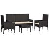 vidaXL 4 pcs conjunto lounge de jardim c/ almofad&otilde;es vime PE preto