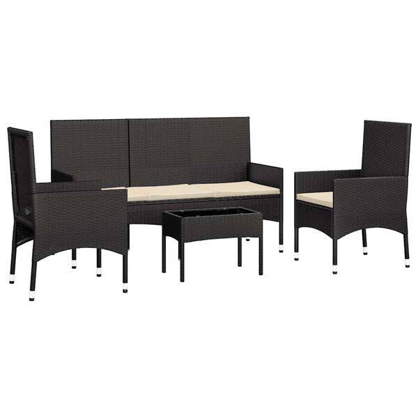 vidaXL 4 pcs conjunto lounge de jardim c/ almofad&otilde;es vime PE preto