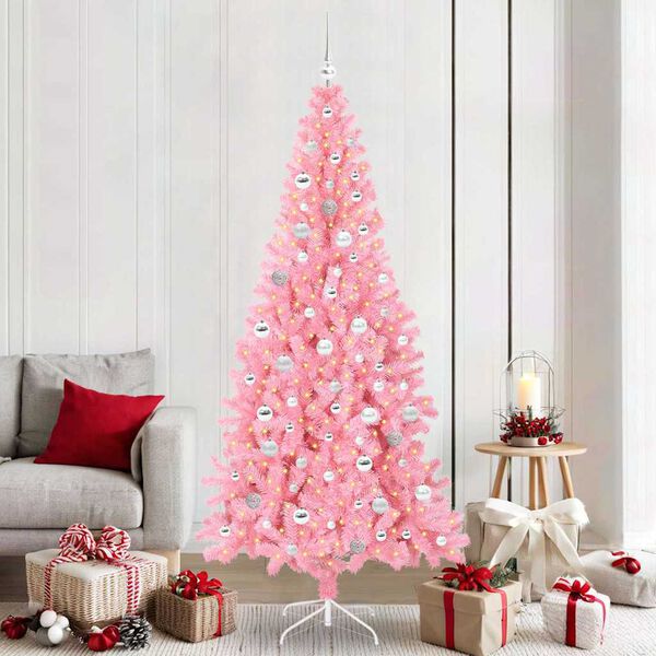 vidaXL &Aacute;rvore de Natal com 300 LEDs com suporte Rosa 210 cm PVC