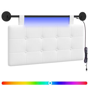 vidaXL Cabeceira suspensa Com luz LED Branco Tecido