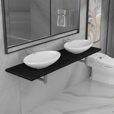 vidaXL Conjunto de móveis de casa banho 3 peças cerâmica preto