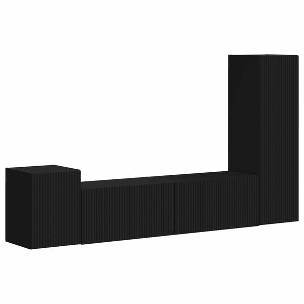 vidaXL Conjunto de m&oacute;vel de TV 4 pcs Preto Madeira processada