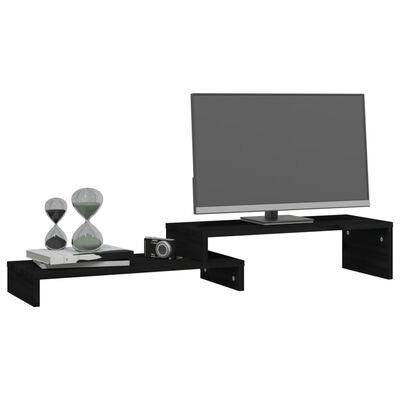 vidaXL Suporte para monitor (52-101)x22x14 cm pinho maciço preto