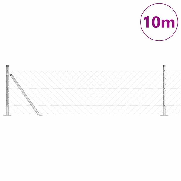 vidaXL Poste de Cerca Prateado 10 x 0,6 m (malha 60 x 60 mm) Aço