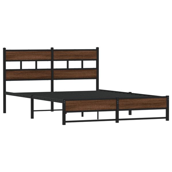vidaXL Estrutura de cama sem colch&atilde;o 135x190cm metal carvalho castanho