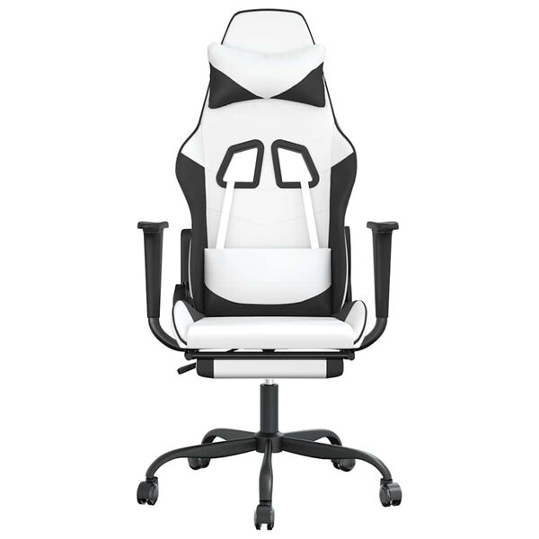 vidaXL Cadeira gaming massagens c/ apoio pés couro artif. Branco/preto