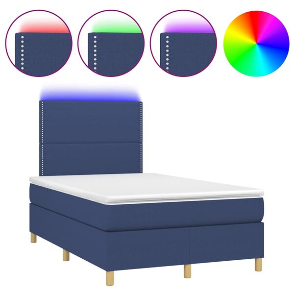 vidaXL Cama box spring c/ colch&atilde;o e LED 120x190 cm tecido azul