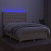 vidaXL Cama box spring c/ colch&atilde;o e LED 140x200 cm tecido cor creme