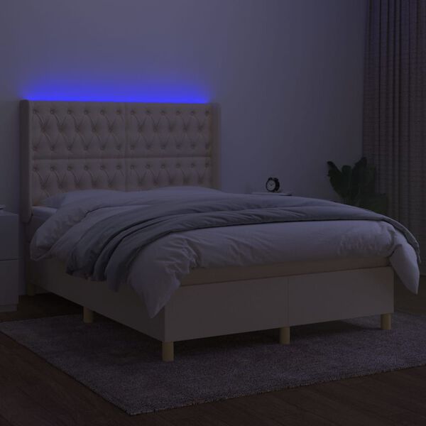 vidaXL Cama box spring c/ colch&atilde;o e LED 140x200 cm tecido cor creme