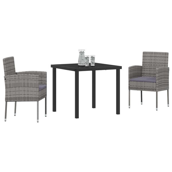 vidaXL Conjunto de Jantar para Jardim 3 pcs Cinzeto vime PE