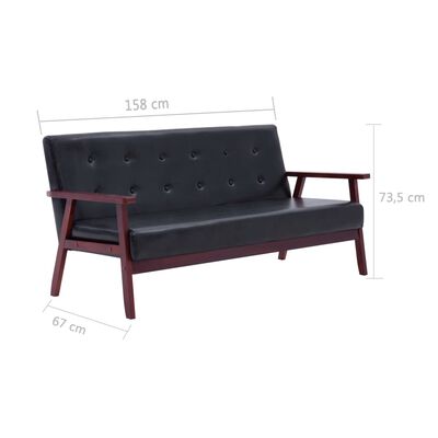 vidaXL Conjunto de sofás 3 pcs couro artificial preto