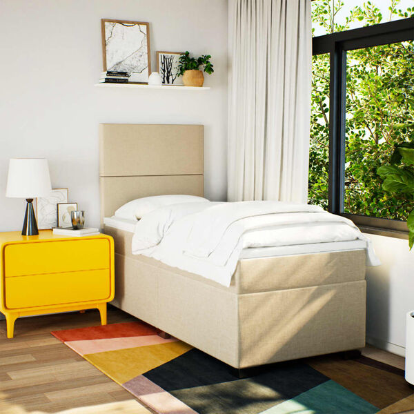 vidaXL Cama com molas/colch&atilde;o 90x190 cm tecido cor creme