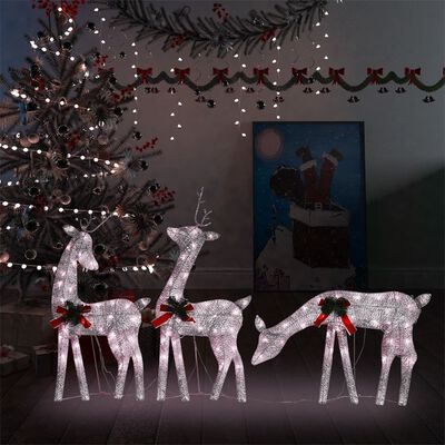 vidaXL Família de renas de Natal 270x7x90 malha branco e dourado