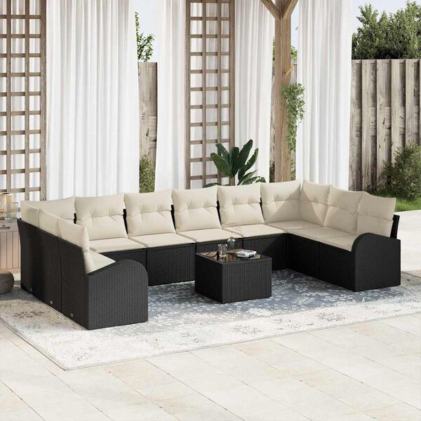 vidaXL Conjunto de Sofás com almofada 11 pcs Preto Polirattan