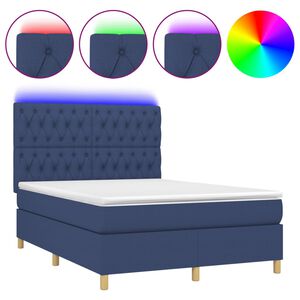 vidaXL Cama box spring c/ colch&atilde;o e LED 140x190 cm tecido azul