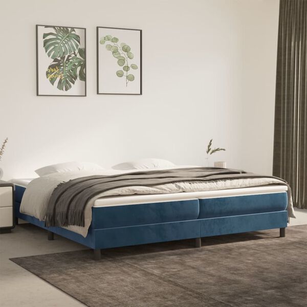 vidaXL Estrutura de cama com molas 200x200 cm veludo azul-escuro