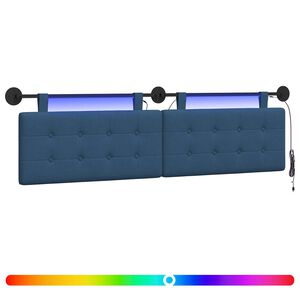 vidaXL Cabeceira suspensa Com luz LED Azul Tecido