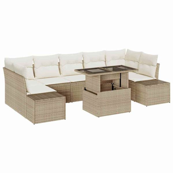 vidaXL Conjunto de Sof&aacute; de Jardim com almofada 8 pcs Bege e Creme
