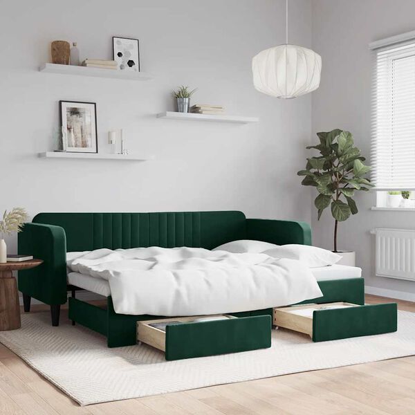 vidaXL Sof&aacute;-cama c/ gavet&atilde;o e gavetas 80x200cm veludo verde-escuro