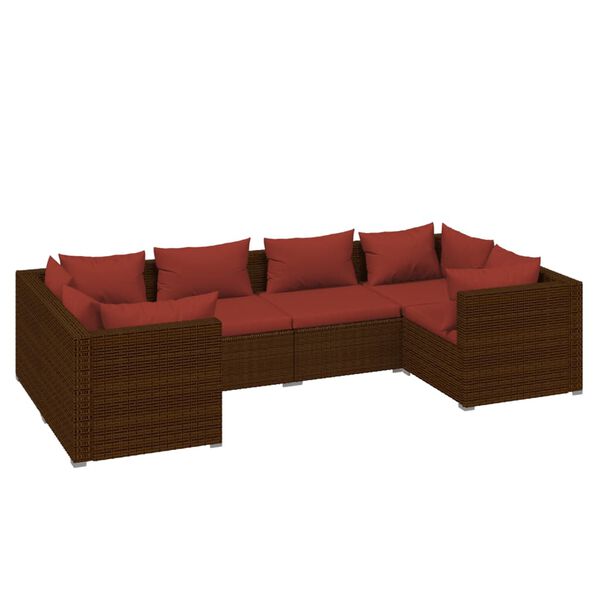 vidaXL 6 pcs conjunto lounge jardim c/ almofadões vime PE castanho
