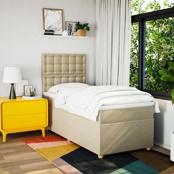 vidaXL Cama com molas/colch&atilde;o 90x200 cm tecido cor cr&egrave;me