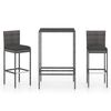 vidaXL 3 pcs conjunto de bar p/ jardim c/ almofad&otilde;es vime PE cinzento