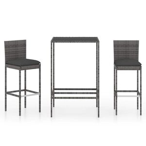 vidaXL 3 pcs conjunto de bar p/ jardim c/ almofad&otilde;es vime PE cinzento