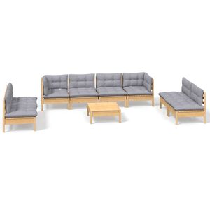 vidaXL 9 pcs conjunto lounge de jardim + almofad&otilde;es cinza pinho maci&ccedil;o