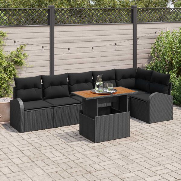 vidaXL Conjunto de Sof&aacute; de Jardim 7 pcs Preto Rattan Sint&eacute;tico