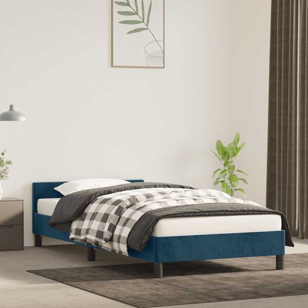 vidaXL Estrutura de cama sem colch&atilde;o 80x200 cm veludo azul-escuro