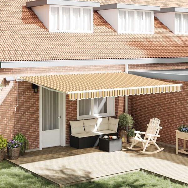 vidaXL Toldo Retr&aacute;til Manual Multicolor 450 &times; 300 cm Tecido e A&ccedil;o