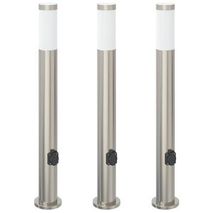 vidaXL Conjunto de 3 postes de ilumina&ccedil;&atilde;o com tomada, 80 cm, a&ccedil;o inoxid&aacute;vel, IP44