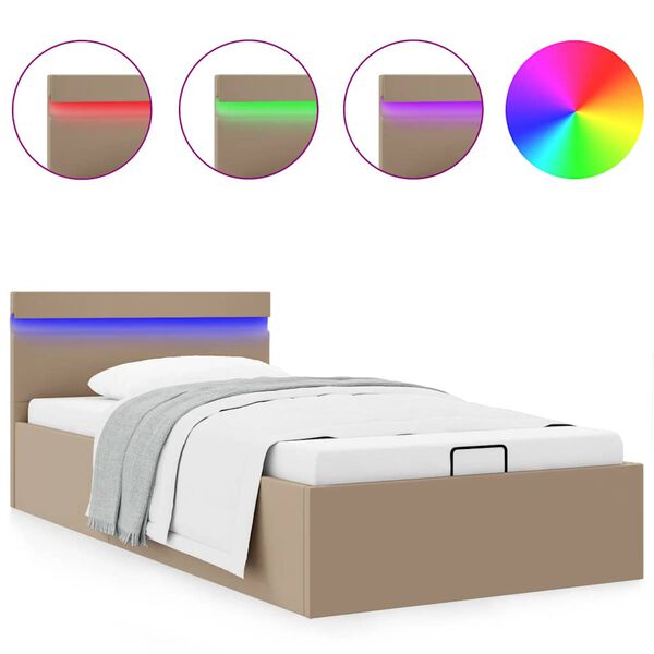 vidaXL Cama hidr&aacute;ul. arruma&ccedil;&atilde;o e LED 100x200cm couro artif. cappuccino