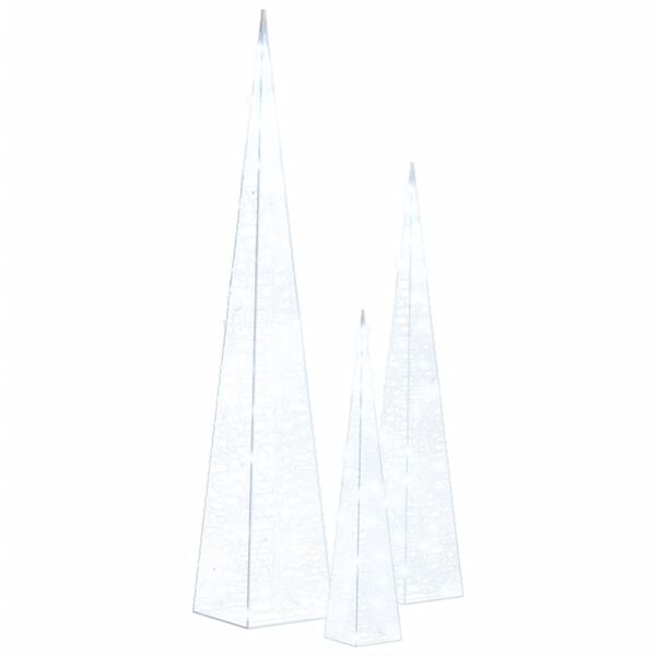 vidaXL Conj. cones decorativos c/ LEDs branco frio acrílico 30/45/60cm
